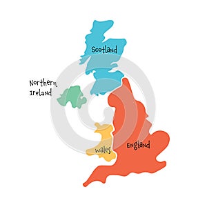 United Kingdom, aka UK, of Great Britain and Northern Ireland hand-drawn blank map. Divided to four countries - England
