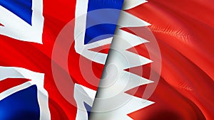United Kingdom and Bahrain flags. 3D Waving flag design. United Kingdom Bahrain flag, picture, wallpaper. United Kingdom vs