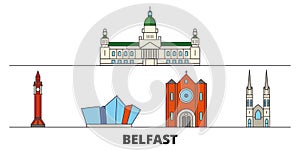 United Kingdom, Belfast flat landmarks vector illustration. United Kingdom, Belfast line city with famous travel sights