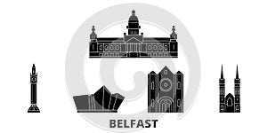 United Kingdom, Belfast flat travel skyline set. United Kingdom, Belfast black city vector illustration, symbol, travel