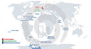 United Kingdom, British Overseas Territories and Crown Dependencies, political map