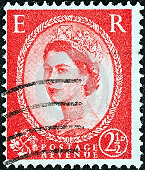 UNITED KINGDOM - CIRCA 1952: A postage stamp printed in United Kingdom shows queen Elizabeth II, circa 1952.