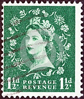 UNITED KINGDOM - CIRCA 1952: A stamp printed in United Kingdom shows Queen Elizabeth II, circa 1952.