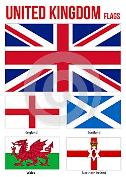 United Kingdom Countries Flags Collection. Flag of England, Northern Ireland, Wales & Scotland