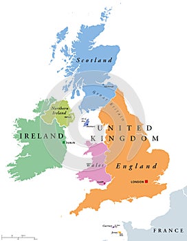 United Kingdom countries and Ireland political map photo