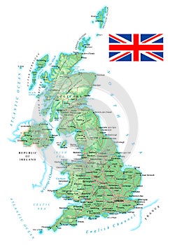 United Kingdom - detailed topographic map - illustration.