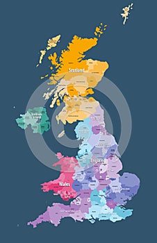 United Kingdom high detailed vector map with administrative divisions borders photo