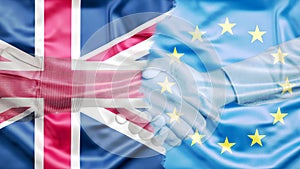 United Kingdom and European Union Flag merged with Handshake