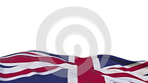 United Kingdom fabric flag waving on the wind loop. United Kingdom embroidery stiched cloth banner swaying on the breeze. Half-