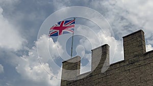 United Kingdom flag fly on a castle