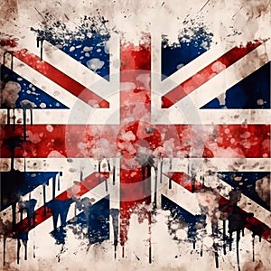 United Kingdom flag in grunge style. Flag of the Great Britain. Watercolor style