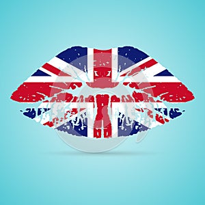 United Kingdom Flag Lipstick On The Lips Isolated On A White Background. Vector Illustration.