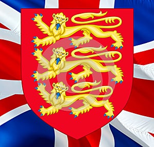 United Kingdom flag with Royal arms of England. British royal Coat of arms of Great Britain. UK Royal. UK  National emblem England
