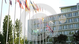 United Kingdom flag Union Jack flag waving half-mast after Manchester attack