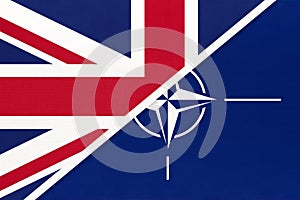 United Kingdom of Great Britain and Ireland national flag vs North Atlantic Treaty Organization or NATO sign