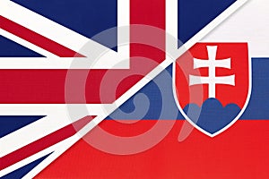 United Kingdom vs Slovakia national flag from textile. Relationship between two european countries