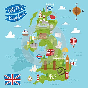 United kingdom great britain map travel city tourism transportation on blue ocean europe cartography and national