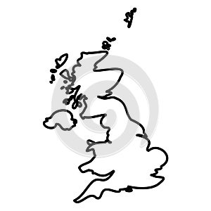 United Kingdom of Great Britain and Northern Ireland, UK - solid black outline border map of country area. Simple flat