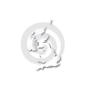 United Kingdom of Great Britain and Northern Ireland, UK - white 3D silhouette map of country area with dropped shadow