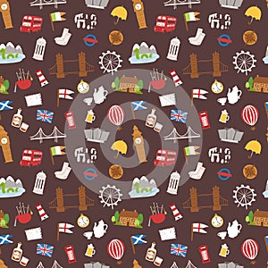 United kingdom Great Britain travel tourism vacation vector illustration seamless pattern