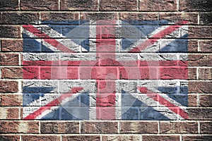 United Kingdom Great Britain union jack flag on brick wall background