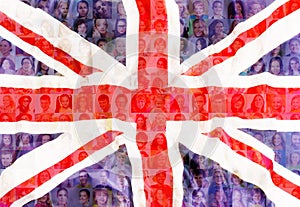 United kingdom Great Brittan flag with portraits