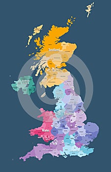 United Kingdom high detailed vector map with administrative divisions borders