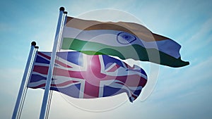 United Kingdom and India flags showing cooperation and friendship