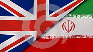 United Kingdom Iran national flags. News, reportage, business background. 3D illustration