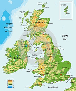 United Kingdom and Ireland-physical map