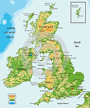 United Kingdom and Ireland-physical map photo