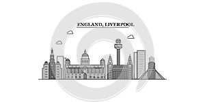 United Kingdom, Liverpool city skyline isolated vector illustration, icons