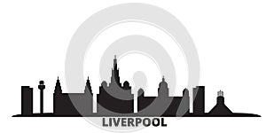 United Kingdom, Liverpool city skyline isolated vector illustration. United Kingdom, Liverpool travel black cityscape