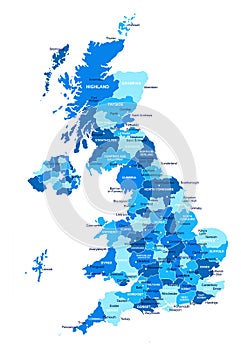 United Kingdom map. Cities, regions. Vector