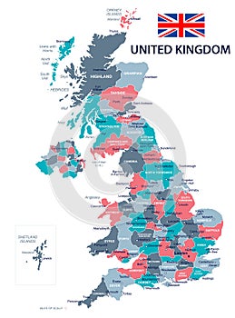 United Kingdom - map and flag illustration