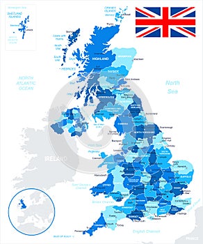 United Kingdom - map and flag - illustration.
