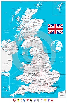 United Kingdom Map and Flat Map Pointers