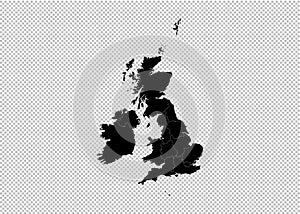 United Kingdom map - High detailed Black map with counties/regions/states of UK. United Kingdom map isolated on transparent
