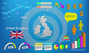 United Kingdom map info graphics - charts, symbols, elements and icons collection. Detailed United Kingdom map with High quality