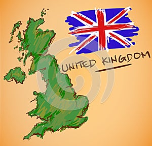 United Kingdom Map and National Flag Vector