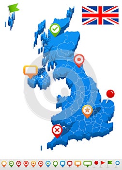 United Kingdom map and navigation icons - Illustration.