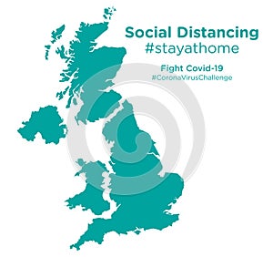 United Kingdom map with Social Distancing #stayathome tag