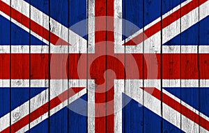 United Kingdom national flag on old wood background