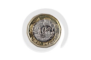 A United Kingdom one pound coin isolated on a white background