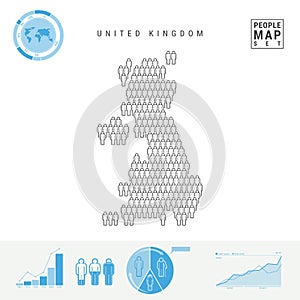 United Kingdom People Icon Map. Stylized Vector Silhouette of Great Britain. Population Growth and Aging Infographics