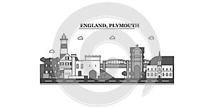 United Kingdom, Plymouth city skyline isolated vector illustration, icons