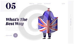 United Kingdom Politics and Brexit Concept for Website Landing Page. Young Man Supporter of Britain Decision