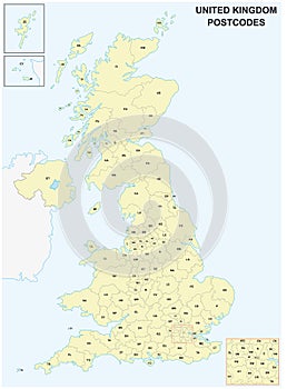 United kingdom Postcodes or postal codes vector map