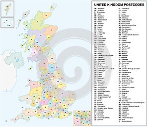 United kingdom Postcodes or postal codes vector map