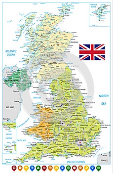 United Kingdom Road Map and Navigation Icons